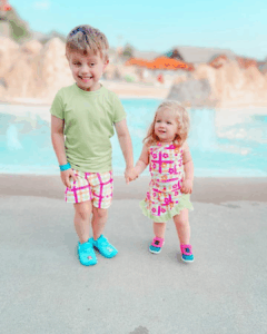 Iris rashguard, Iris boardshorts, and Anna swim set